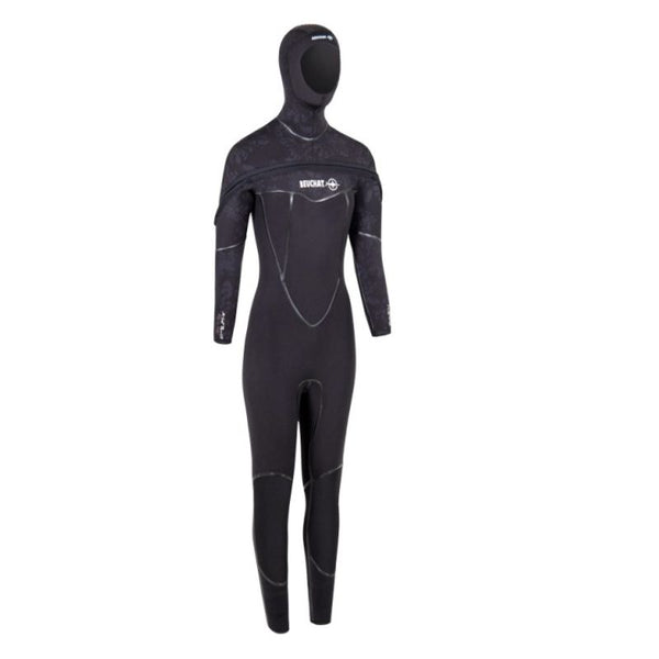 Beuchat Black diving suit with a hood on a white background