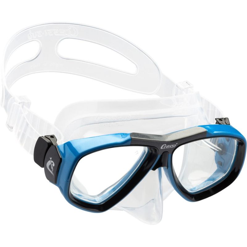 Cressi Focus Scuba Diving Mask with blue frame and clear skirt