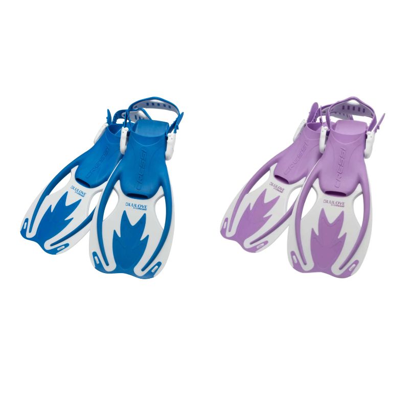 Cressi Rocks Junior Snorkel Fin in Blue and Lilac. For kids snorkeling in barefeet