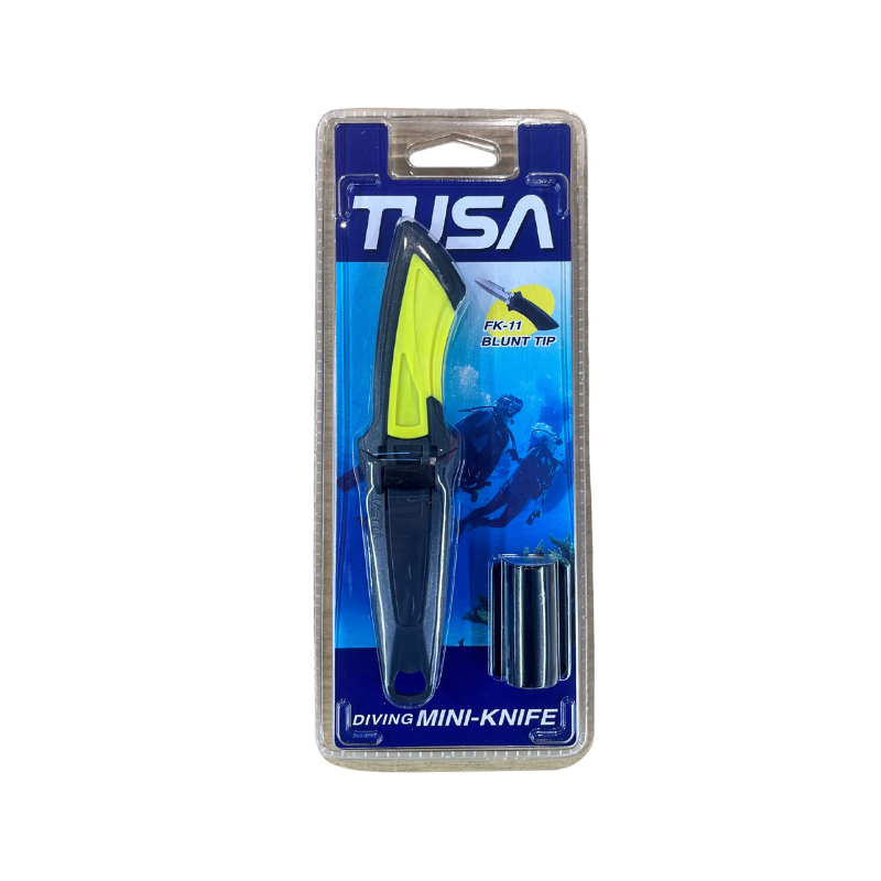 Tusa dive knife with blunt tip and BCD attachments