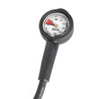 Black submersible pressure gauge with a white dial.