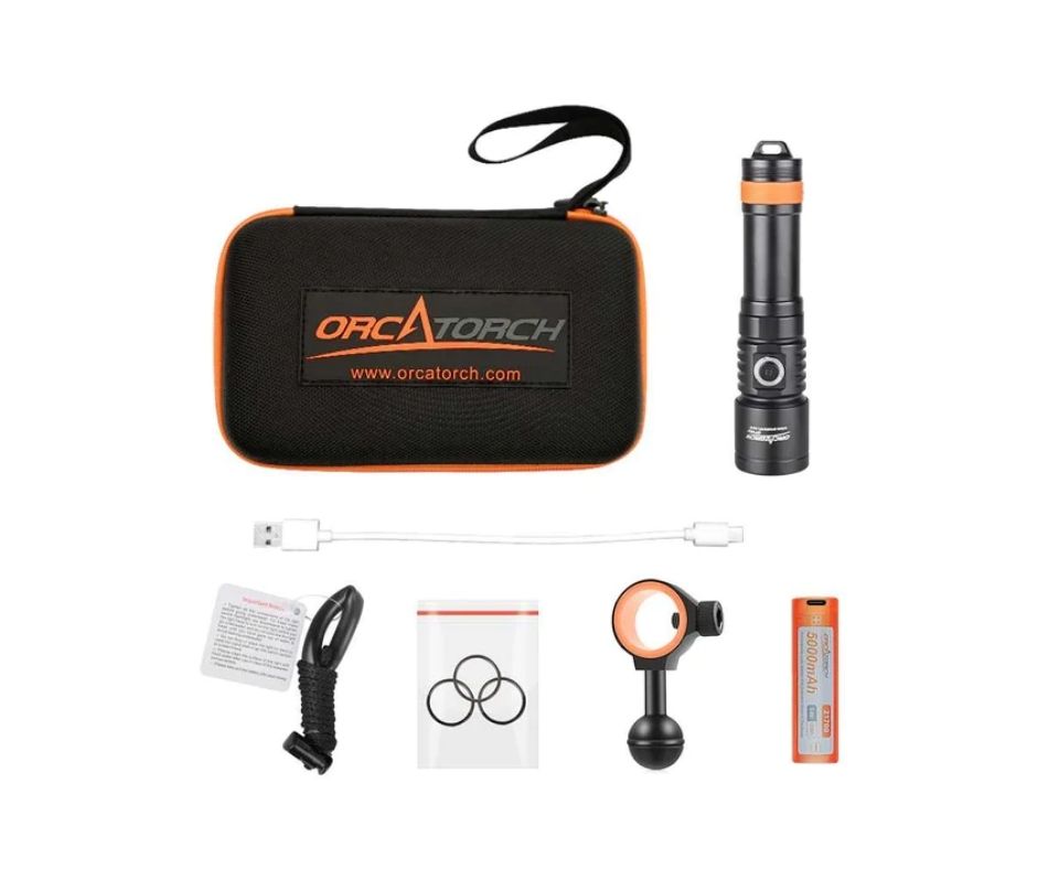 OrcaTorch 3000 Lumen Underwater Scuba Diving Torch accessories