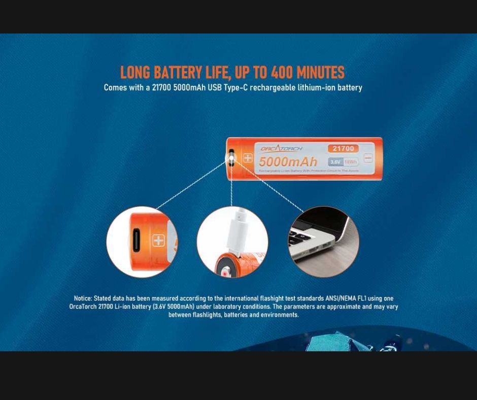 OrcaTorch 3000 Lumen Underwater Scuba Diving Torch Battery