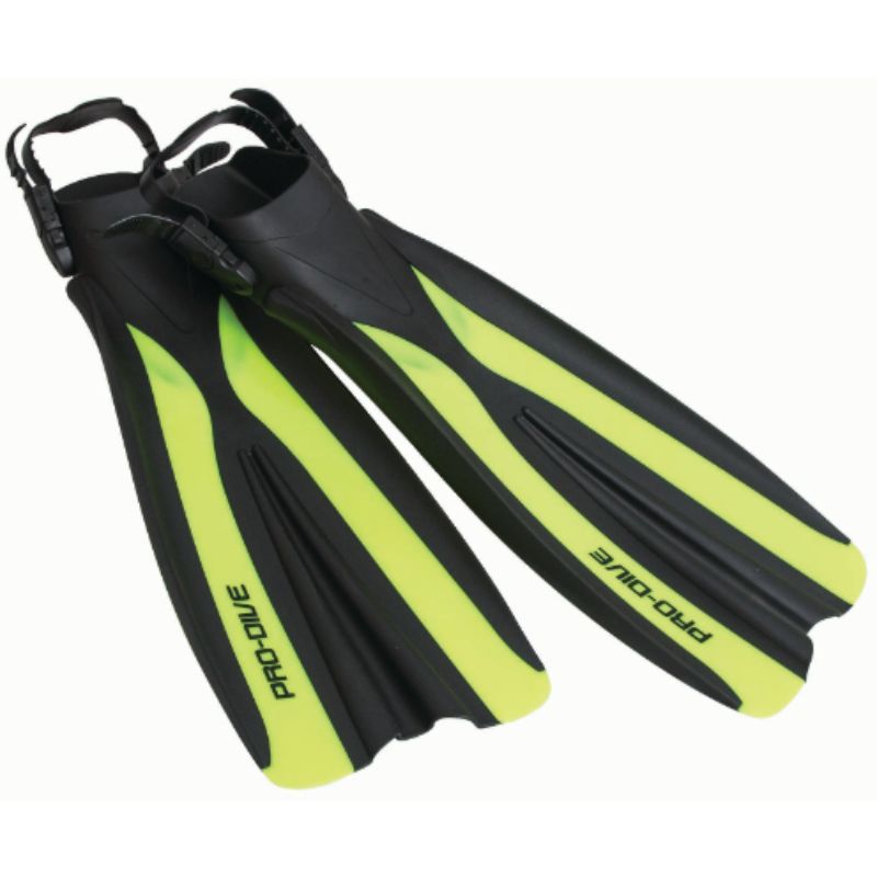 Pro Dive Open Heel Scuba Fin Flipper in Yellow Snorkel and diving