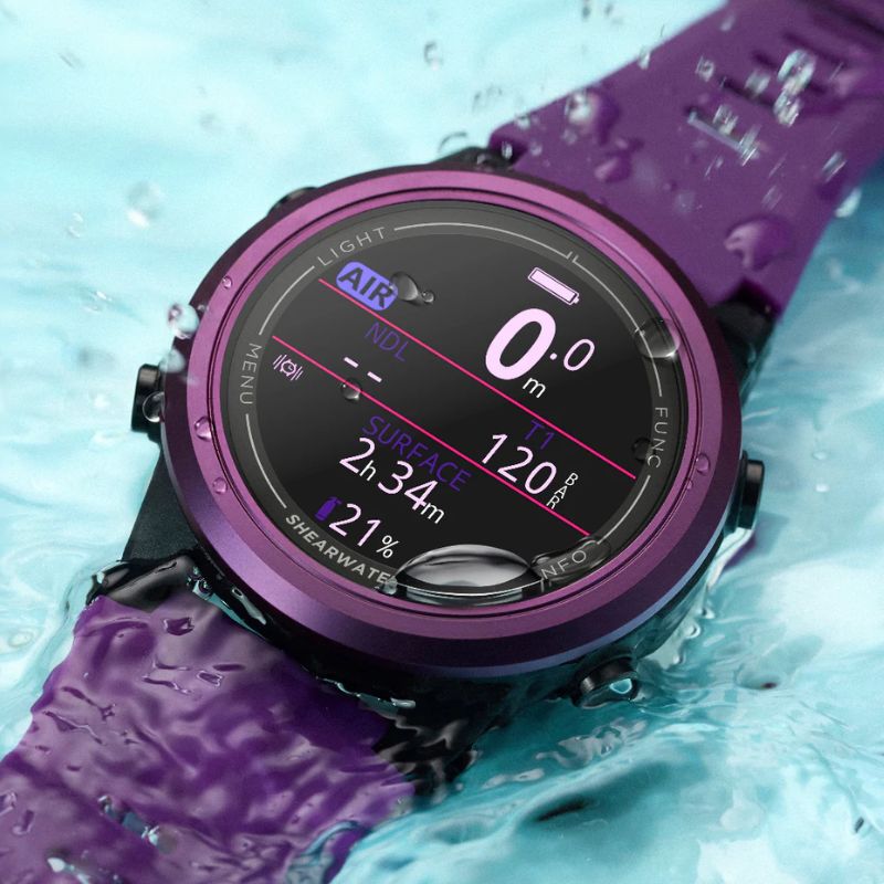 Shearwater Tern TX Freedive and Scuba diving computer in limited edition purple colour in water