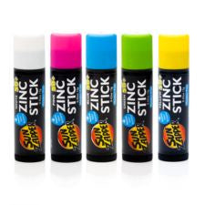 Sun Zapper zinc stick showing white, pink, blue, green and yellow colour options