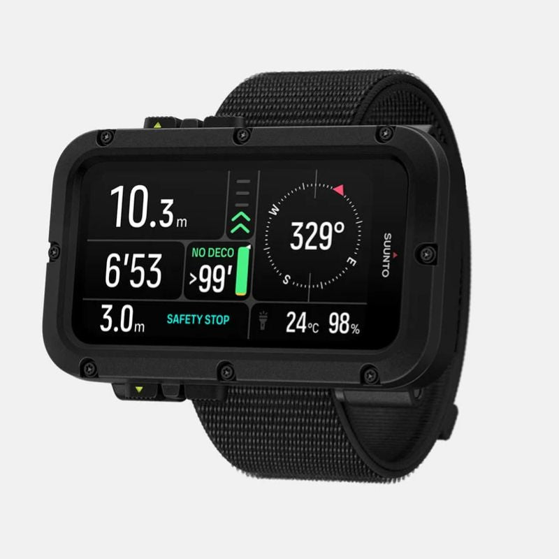 Suunto Nautic Dive Computer with the Textile strap showing dive profile screen.