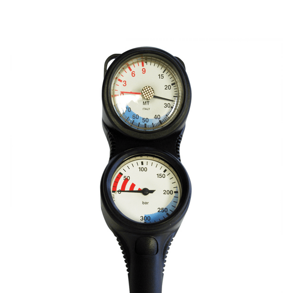 Atlantis Double Gauge SPG and Depth for Scuba Diving Front View