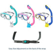 Easy vision mask and snorkel set for kids with size adjustment on the strap