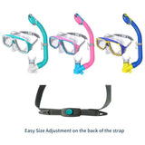 Easy vision mask and snorkel set for kids with size adjustment on the strap