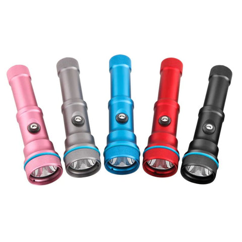 Scuba Diving Torch M1800 X Adventurer showing in Pink, Silver, Blue, Red and Black