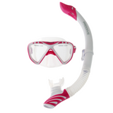 Pro dive mask and snorkel set white and pink