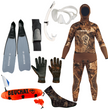 Beuchat Rocksea wetsuit Mares Gloves and Socks Maxlux Mask and Spy Snorkel Rubber weight belt, Beuchat Sport Freedive Fins and Beuchat float