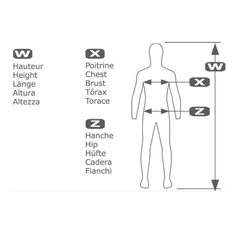 Size Chart for Beuchat Redrock Freedive and Spearfishing Open Cell wetsuit